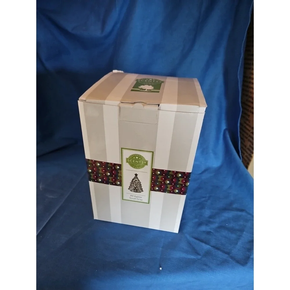 Scentsy Christmas Tree All Aglow Small Gray Metal Tree Wax Warmer Farmhouse Chic